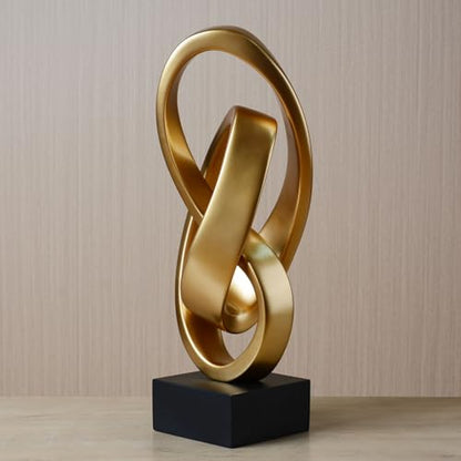 HAUCOZE Abstract Sculpture Statue Modern Decor Table Centerpiece 17.0 Inch | Glossy Gold Resin Handicraft with Black Base Home Ornament Fashion Art Gift for Living Room Bedroom Office