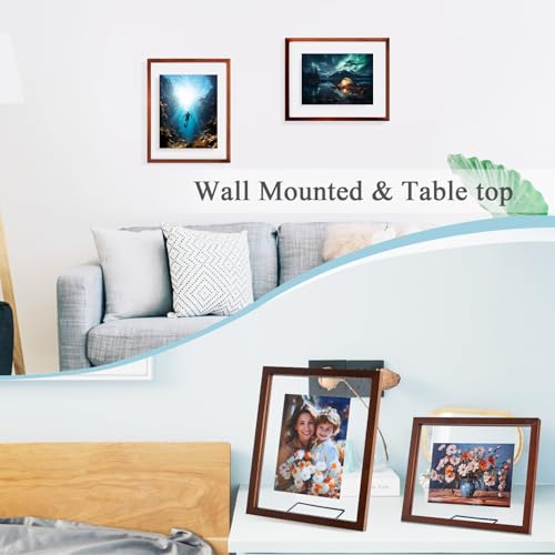 DLQuarts 8x10 Floating Photo Picture Frame, Floating Display 6x8, 5x7,or Full Display 8x10 Photos, Solid Wood, Double Glass, 2 Pack, Black Walnut - color: Black Walnut, size: 8x10