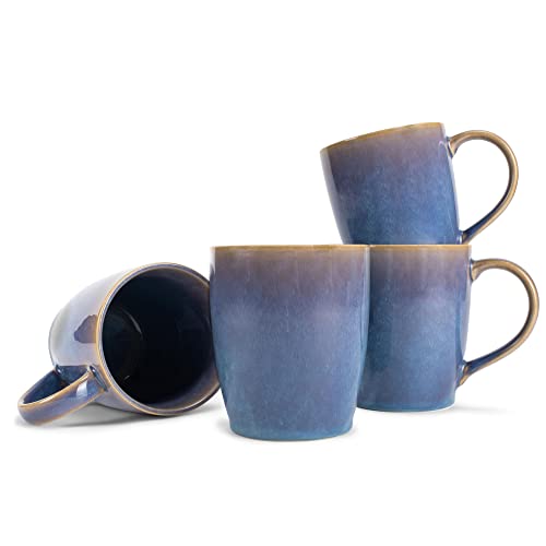 Elanze Designs Reactive Glaze 17 ounce Ceramic Curved Body Mugs Set of 4, Ocean Sunrise - color: Ocean Sunrise