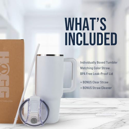 Hogg Big Swig 40oz Tumbler with Handle and Straw - White, 40 oz Tumbler, Insulated Cup with Handle, 40oz Water Bottle with Straw, Thermal Cups, Leak Proof Lid, Travel Mugs, Stainless Steel - color: White