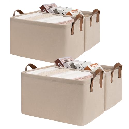 CHICVITA 4-Pack Large Fabric Storage Bins for Shelves, Handles, Brown | 16 ¾" L x 11" W x 9¾" H, Collapsible Design, Clothes, Toys & Books Storage, Closet, Bedroom & Living Room Organization - color: Brown 4-Pack, size: 16 ¾" L x 11" W x 9 ¾" H