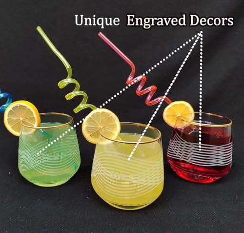 Gold Rim Cocktail Wine Whiskey Drinking Glasses Set of 6 Glassware Rimmed Trim Crystal Cups Juice Water Drinkware Drinks Bar Fancy Party Wedding (Gold3) - color: Gold3