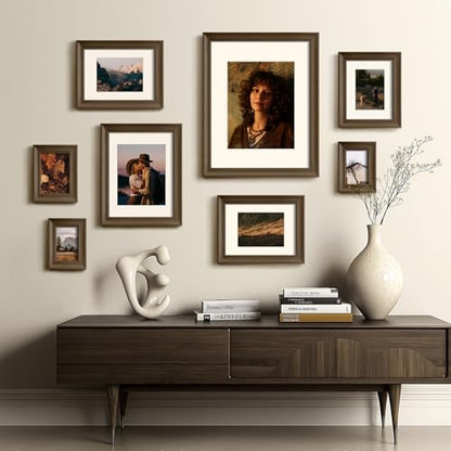 Yaetm 4x6 Picture Frame Set of 4, 1.4” Wide Molding & Brown Wood Grain Photo Frames with HD Tempered Glass, for Table Top & Wall Mounting (4 pack, Brown Wood Grain) - color: Wood Brown, size: 4x6, 4 pack