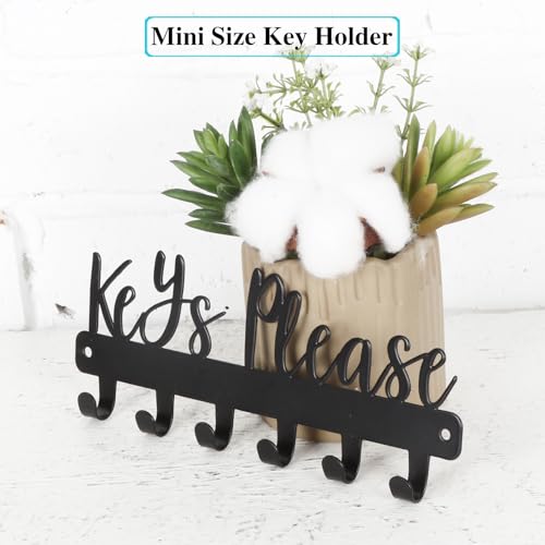 Keys Please Key Holder Wall Mounted, Mini Size: 7.28x2.95inch | Black Metal Decorative Rack Hooks for Garage,Mudroom,Hallway,Entryway,Front Door,Office - size: Mini Size Key Hooks:7.28x2.95inches