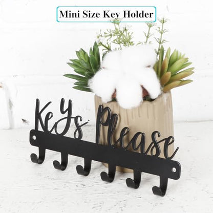 Keys Please Key Holder Wall Mounted, Mini Size: 7.28x2.95inch | Black Metal Decorative Rack Hooks for Garage,Mudroom,Hallway,Entryway,Front Door,Office - size: Mini Size Key Hooks:7.28x2.95inches