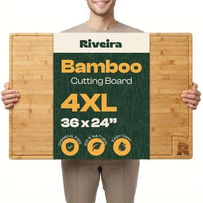Riveira Extra Large Bamboo Cutting Board for Kitchen, 36" x 24", 0.8 Inch Thick – Large Wood Cutting Board with Juice Groove, Reversible Butcher Block Cutting Board for Meat, Bread & Charcuterie - size: 36"L x 24"W