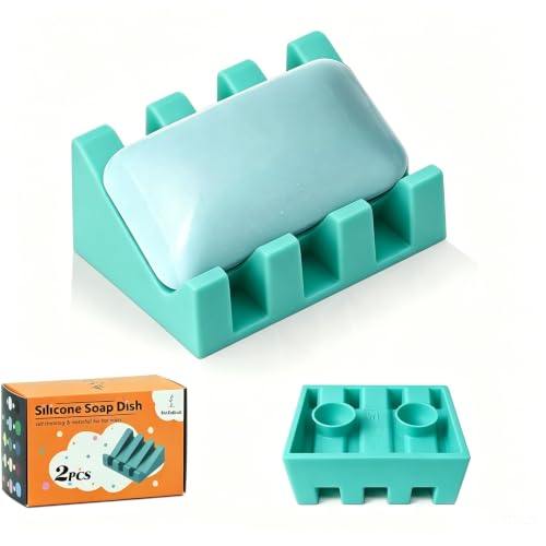 Silicone Soap Dish Self Draining with Suction Cups (Fresh Green,1 Pack) | Waterfall drainage design drains fast to keep soap dry silicone soap saver with reusable suction cups for bathroom & kitchen - color: Xp-fresh Green, size: 1