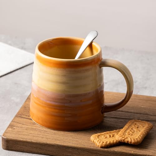 15.5oz Large Heavyweight Ceramic Mug, Reactive Glaze (Orange) | 15.5oz Medium-Large, Heavy Weighted Stoneware, Reactive Transmutation Glaze, Microwave & Dishwasher Safe, Gift Box - color: Orange