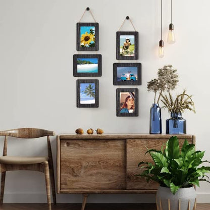 5x7 Collage Picture Frame, 3 Opening, Rustic Wood, Weathered Black | Wall-Mounted Hanging Design, Displays 4x6 Photos with Mat or 5x7 Photos Without Mat, Three-Opening Layout - color: Weathered Black, size: 3 Opening