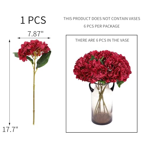 Kimura's Cabin 6Pcs Hydrangea Artificial Flowers Silk Hydrangeas,Dark Red | Faux Hydrangea Flowers with Stems Fake Flowers ,Wedding Bouquets Arrangement,Home Table Centerpieces,Baby Shower Party Decor - color: Dark Red