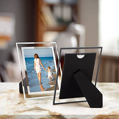 Hoikwo Bulk 5x7 Picture Frames, 6 Packs Silver Photo Frames 5 by 7, Glass Wedding Frames 5x7, Clear Mirror Wedding Photo Frames, Only for Tabletop Display Vertically or Horizontally - size: 5x7-6 Frames