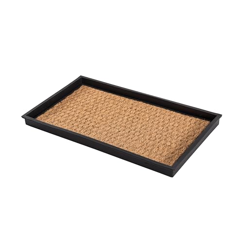 Anji Mountain Heavy Duty Waterproof Rubber Shoe Storage Mat Organizer/Boot Storage Tray Multi Use for Entryway with Coir, Tan Insert, Fits 2 Pair (24.5" Wide) - color: Tan Insert, size: 24" x 14" x 1.5"