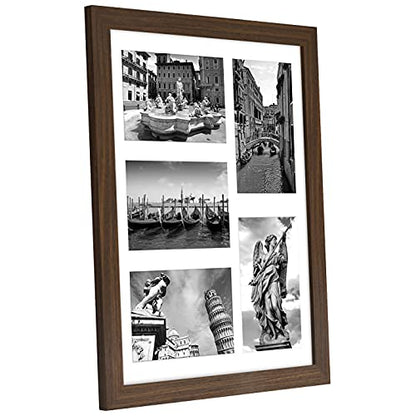 Americanflat 4x6 Collage Picture Frame with Shatter-Resistant Glass - Fits Five 4x6 Photos or Use as One 11x14 Picture Frame - Signature Collection - Collage Frames for Wall Display - Walnut | Overall frame size 11x14, Shatter-resistant glass, hangs verti