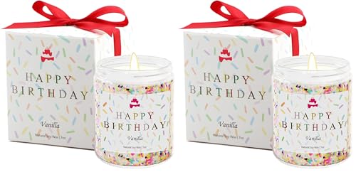 Lihome Happy Birthday Candle - Birthday Gifts for Women, Men, Mom, Dad, Sister, Teacher, Friends - Best Gifts for Her Ideas, Natural Soy Wax Vanilla Scented Candles (Pack of 2) - size: Birthday(7oz) (Pack of 2)