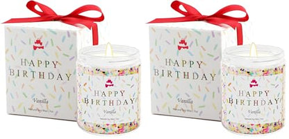 Lihome Happy Birthday Candle - Birthday Gifts for Women, Men, Mom, Dad, Sister, Teacher, Friends - Best Gifts for Her Ideas, Natural Soy Wax Vanilla Scented Candles (Pack of 2) - size: Birthday(7oz) (Pack of 2)