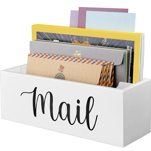 DRASTAR Mail Organizer, Mail Holder with 2 Slots, White Mail Basket for Wall Mount, Wooden Desk Mail Organizer, Envelope Holder for Home Office Decor - color: White, size: 2 Slots