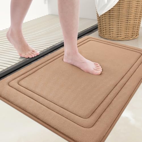 Grandaily Memory Foam Bath Mat Rug 24x16, Ultra Soft, Non-Slip and Absorbent Bathroom Rugs, Machine Wash Dry, Comfortable Bath Carpet for Bathroom Floor, Tub and Shower, Dark Beige - color: Dark Beige, size: 24" x 16"