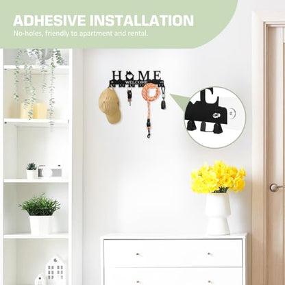 Key Holder Wall Mount, Adhesive Key Hanger with 12 Hooks, Black | Metal Material, 2 Mount Options, Compact Design, Cute Wall Decoration, Suit for Entryway, Doorway, Hallway, RV, Garage - style: 12 Hooks