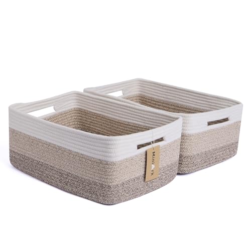 MiniArk Large Storage Baskets for Shelves, 17 x 13 x 7.5” Closet Organizers Bins for Clothes Blanket Towels, Baby Nursery, Toy Baskets Box, Woven Rope Baskets, 2 Packs Gradient Brown - color: Gradient Brown, size: 2pcs-L17×W13×H7.5"