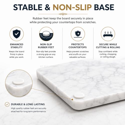 Marble Pastry & Cutting Board, 10x14 Inch | Natural Stone Slab, Non-Slip Feet, For Dough, Cheese, Baking, Serving, Charcuterie, Trivet, Easy to Clean - color: White, size: 14"L x 10"W