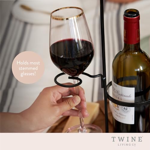 Twine Wine Flight & Cheese Caddy Wine Accessories and Cheese Board Accessories, Charcuterie Boards Accessories and Wine Decor Acacia Wood and Metal Set of 1 - style: Wine and Cheese Caddy