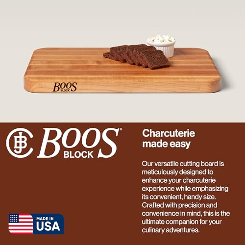 John Boos Chop-N-Slice Series Rectangular Wooden Maple Cutting Board | 18”x12" – 1.25” Thick, 8-lb Reversible Butcher Block with Eased Corners, Edge-Grain & Finger Grips – Made in the USA - size: 18"L x 12"W