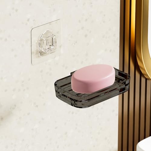 Soap Dish for Shower Clear Gray Soap Holder with Strong Adhesive 1PC | No drilling self-draining design pull-out drip tray perfect for rv bathrooms & kitchens—keeps soap dry mess-free easy clean - color: Clear Gray
