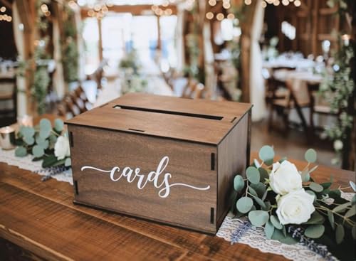 Wooden Wedding Card Box with Slot and Lid | Graduation Card Box for Party 2026 | Grad Gift Money Envelope Holder for Reception, Bridal Shower, Birthday, Retirement | Rustic Keepsake Decorations - size: Card Box (Natural)