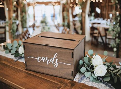 Wooden Wedding Card Box with Slot and Lid | Graduation Card Box for Party 2026 | Grad Gift Money Envelope Holder for Reception, Bridal Shower, Birthday, Retirement | Rustic Keepsake Decorations - size: Card Box (Natural)