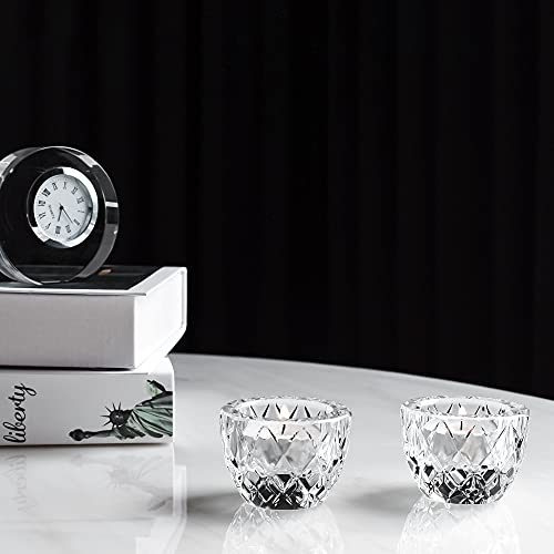 Kitcom Crystal Tealight Candle Holders Pack of 2 for Wedding Party Dinner Table Home Decor Hand-Cut W2.4'' X H1.7'', Clear - size: W2.4''×H1.7''