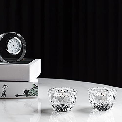 Kitcom Crystal Tealight Candle Holders Pack of 2 for Wedding Party Dinner Table Home Decor Hand-Cut W2.4'' X H1.7'', Clear - size: W2.4''×H1.7''