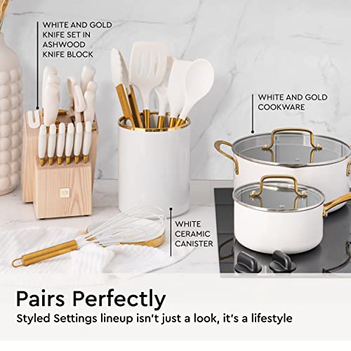 Gold Kitchen Utensils Set – 6 PC White Silicone and Gold Cooking Utensils with Spatula, Whisk, Tongs, Spoons, Cooking Tools for Nonstick Cookware – Luxury Kitchen Accessories for Home Chefs | White Silicone and Gold Cooking Utensils with Spatula, Whisk, T