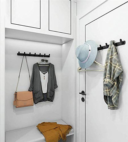 Wall Mounted Coat Rack, 7 Hooks, 25.7"x1.3", Modern, Black, 2 Pcs | Space Aluminum, Rustproof, for Hallway, Entryway, Hanging Holder for Clothes, Towel, Backpack, 40 lbs Capacity, Easy Install - size: 7 Hooks(2 packs)
