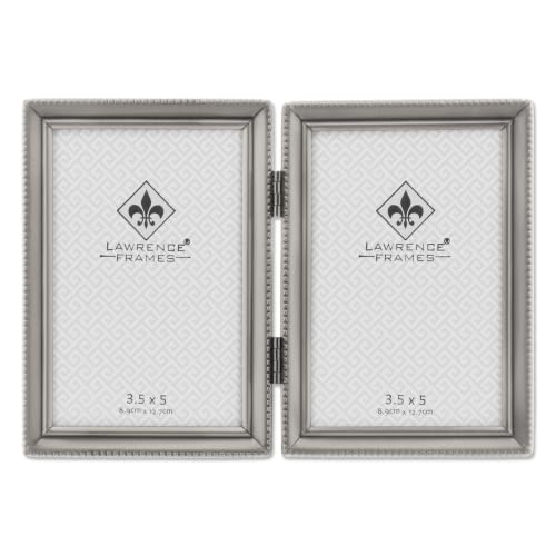 Lawrence Frames Bead Border Design, 3.5x5 Double, Pewter - color: Pewter, size: 3.5x5 Double