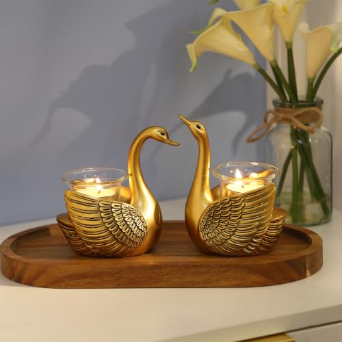 2 Pack Swans Tealight Candle Holder Statue, Gifts for Women Her Wife Mom | with Flameless Candle, Decorative Votive Candle Holders for Home Decor Living Room, Wedding Gifts, Anniversary Birthday Gifts