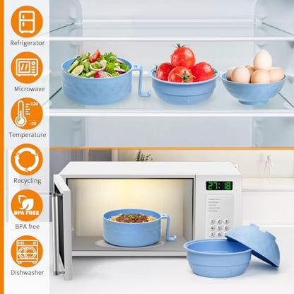 Ramen Cooker,32oz Ramen Bowl Set,Microwave Ramen Bowl, Microwave Bowl with Lid, Portable Noodle Bowls,for Home Office Dorm Room College gift (Light Blue) - color: Light Blue