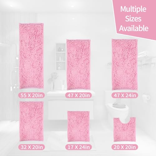 Pink Bathroom Rugs Sets 3 Piece Washable, Luxury ，Chenille Bath Mat Set, Soft Plush Anti-Slip Rectangular Bath， Rug Super Absorbent.3 Pieces Bathroom (Pink, 32"x20"+24"x16"+U Shape 20"x20") - color: Pink, size: 32"x20"+24"x16"+U Shape 20"x20"