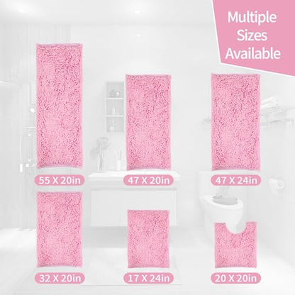 Pink Bathroom Rugs Sets 3 Piece Washable, Luxury ，Chenille Bath Mat Set, Soft Plush Anti-Slip Rectangular Bath， Rug Super Absorbent.3 Pieces Bathroom (Pink, 32"x20"+24"x16"+U Shape 20"x20") - color: Pink, size: 32"x20"+24"x16"+U Shape 20"x20"