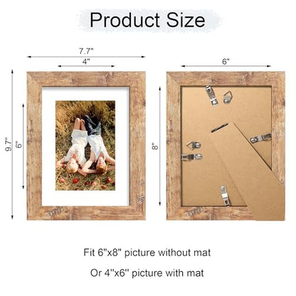 iRahmen 6x8 Picture Frame with Mat 4x6 - High Definition Real Glass Wooden Photo Frames for Tabletop Display and Wall Mounting (Rustic Brown, Set of 2) - color: Rustic Brown, size: 6X8