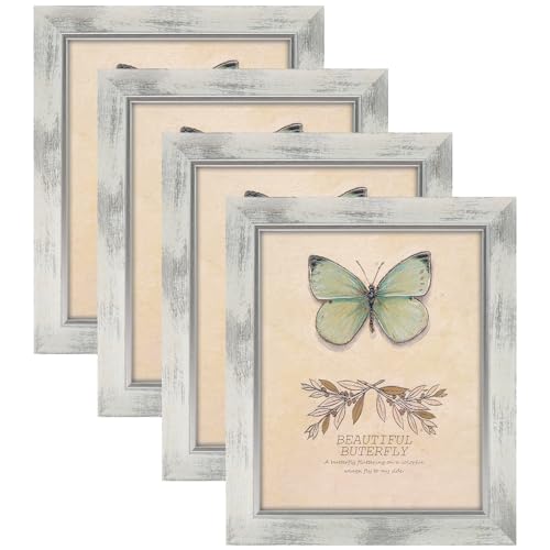 XUANLUO 8x10 Picture Frames Set of 4 Rustic Retro Photo Frame with HD Plastic Cover for Wall Mount and Tabletop Display Family Friends Wedding Gift - color: white-4pcs, size: 8 x 10 inch