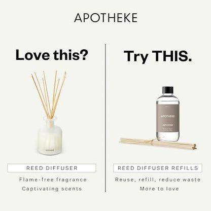 Apotheke Scented Reed Diffuser for Home, Bergamot Tangerine, 10 Reed Sticks | 10 Rattan Scent Sticks, Long-lasting Fragrance with Essential Oil Aromatherapy for Bedroom & Bathroom - 6.7 Fl Oz