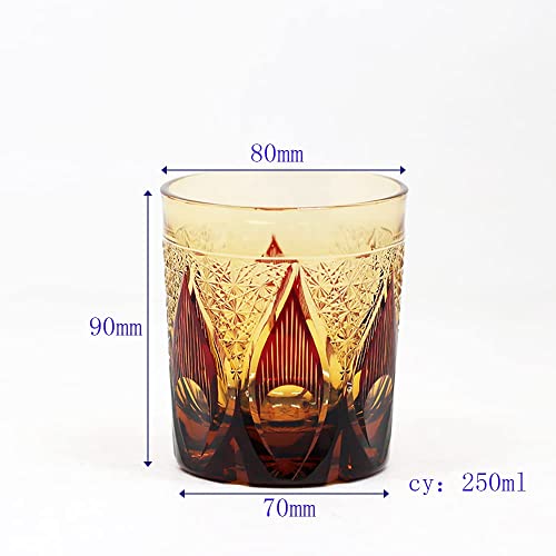 JINZHI Japanese Style Whiskey Glasses-Luxurious 8 oz Amber Red Scotch Glasses -Hand Blown Crystal-Thick Weighted Bottom Rocks Glasses