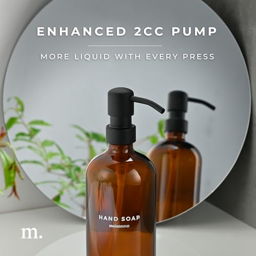 MaisoNovo Soap Dispenser 2-Piece Set | 16.9oz Amber Bottles with Black Plastic Pumps - color: Amber/Black