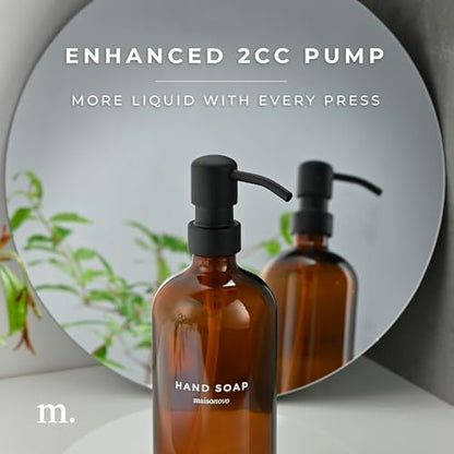MaisoNovo Soap Dispenser 2-Piece Set | 16.9oz Amber Bottles with Black Plastic Pumps - color: Amber/Black