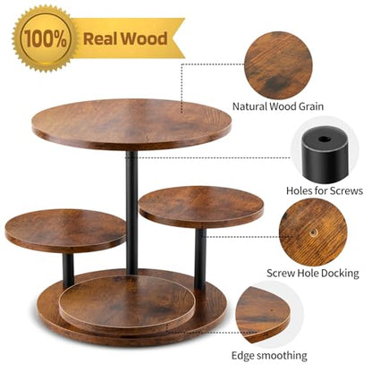 Rustic 4-Tier Rotating Wooden Cupcake Tower Stand for 50-60 Cupcakes, Elegant Dessert Display Tray for Parties, Weddings, and Celebrations