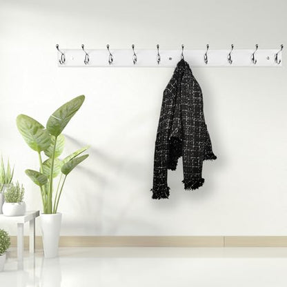 37 Inch Long Wooden Wall Mounted Coat Rack with 10 Silver Chrome Hooks for Entryway and Bedroom to Hang Coats, Hats - Heavy Duty Hooks School Bag - size: Long-37.4in(95cm),10 Silver Hooks, style: Modern