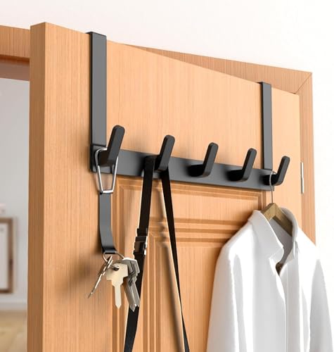 Over The Door Hooks Hanger, Heavy Duty Rack for Winter Coat, Fits 1 3/4" Doors, L7U - Bathroom Accessories and Towel Organizer Holder - Black - color: Matte Black, size: Fits 1 3/4" Doors, 7" Arms
