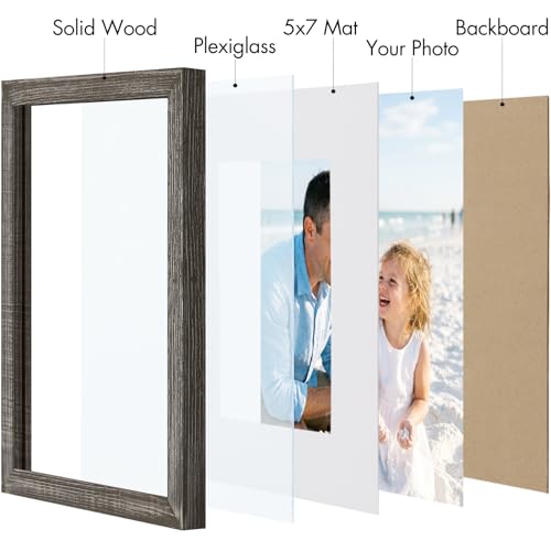 Vittanly Solid Wood 8x10 Picture Frames Set of 4, Distressed Black | 5x7 Picture Frame with Mat, Gallery Wall Frame Set, 8 x 10 Frame for Wall & Tabletop Display, Family, Pet, Christmas - color: Distressed Grey, size: 8x10