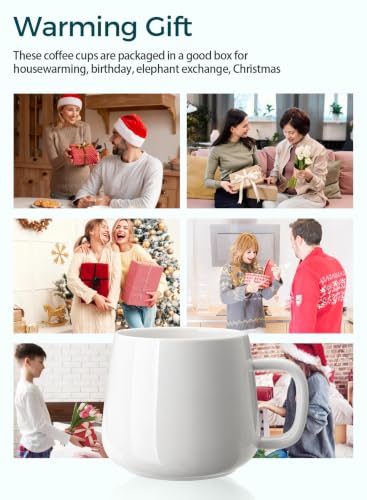 Teocera Coffee Mugs Set of 6-12oz Chip-Resistant Ceramic Cups with Ergonomic Handle | Dishwasher & Microwave Safe White Mugs | Keeps Beverage Hot, Perfect for Family Kitchen & Holiday Gifts - color: White （Set of 6)