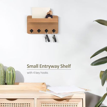 Nekon Key Holder Wall Mount, 8.5 Inch Small Wooden Wall Organizer, Wood | Rustic Wall Shelf, Farmhouse Key and Mail Holder for Living Room Entryway Kitchen - color: Wood